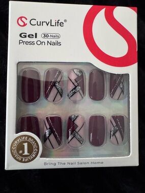 Gel Press-On Nails — Mauve Plum & Soft Pink with Silver Accent